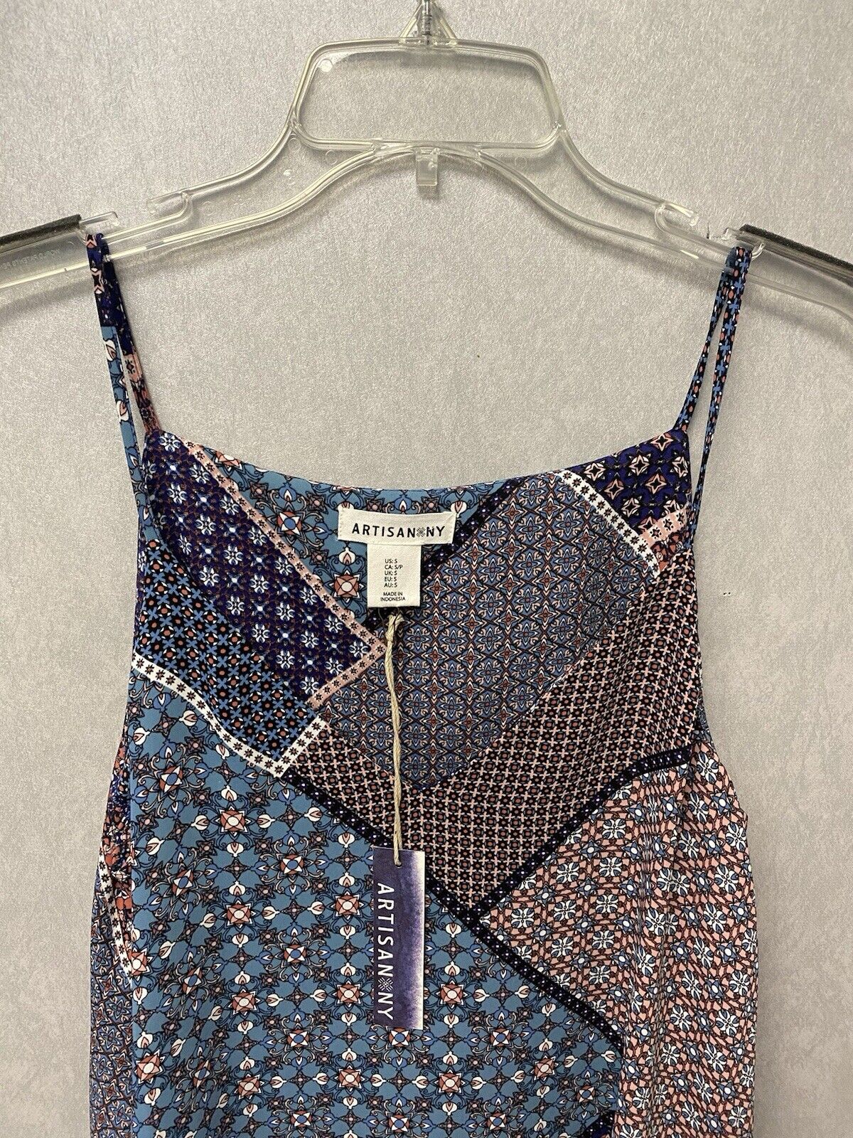 Artisan NY Boho Tile Patchwork Pattern Spaghetti Strap Relaxed Tent Dress Size S