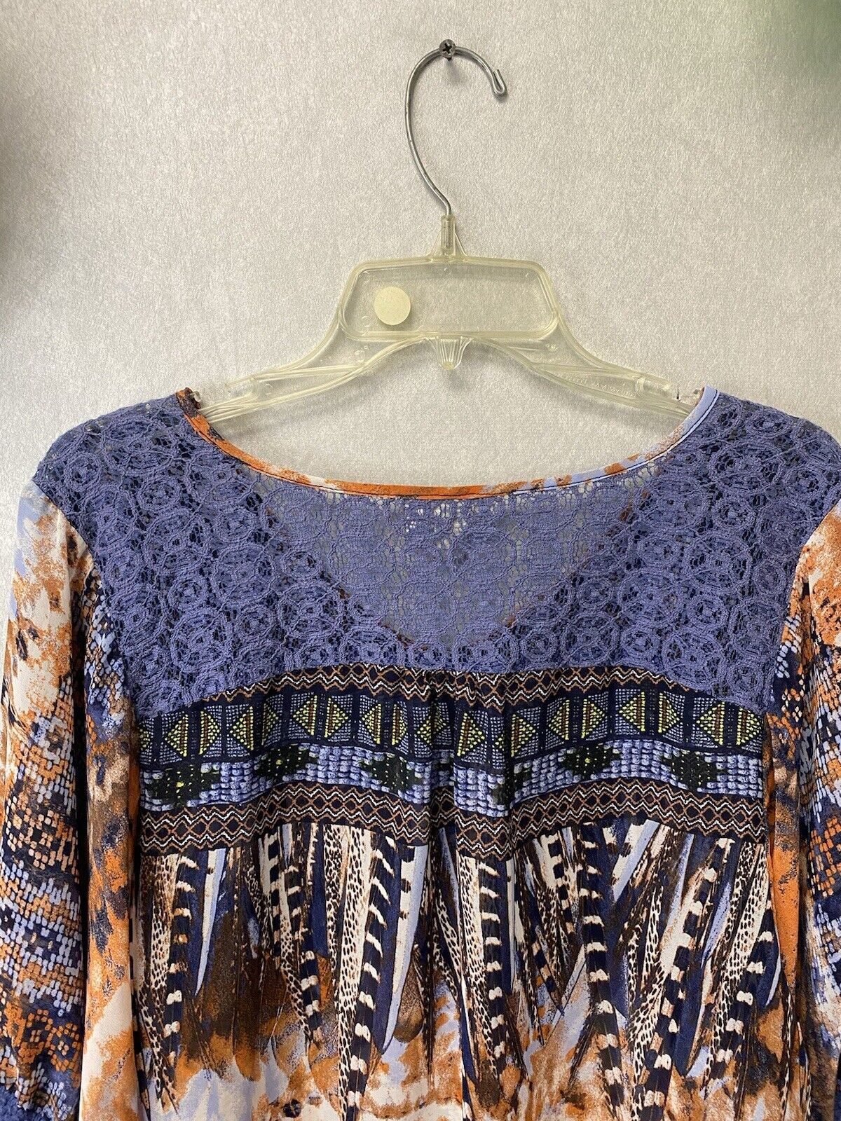 CB Established 1962 Women Size XL Sheer Chiffon Aztec Blue Tunic Top Blouse