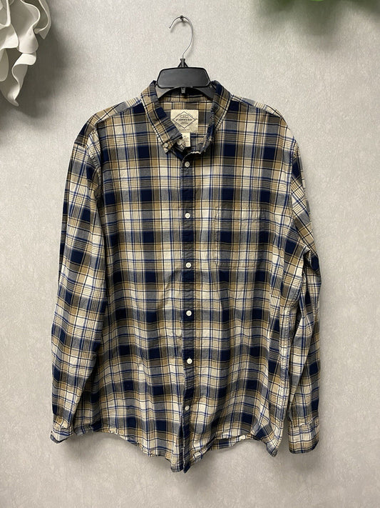 St John's Bay Blue/ Beige Plaid Shirt button down  long sleeves Size XLT