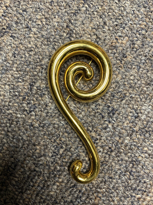 Vintage Monet Swirl Design Abstract Brooch Pin Gold Tone Metal Shiny Signed