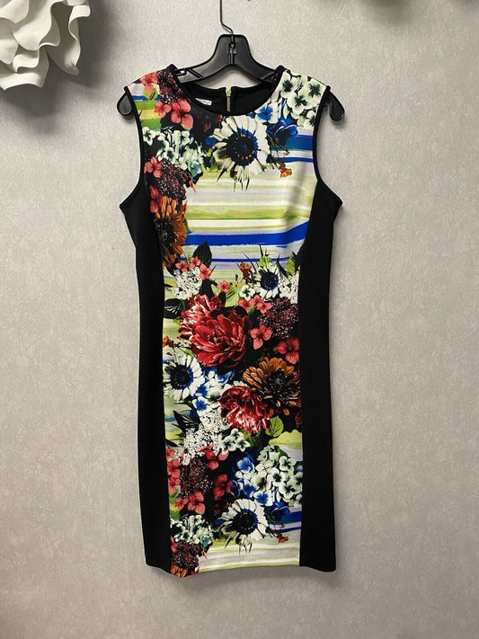 Maggie London Black Multi Color Floral Sheath Dress Size 12