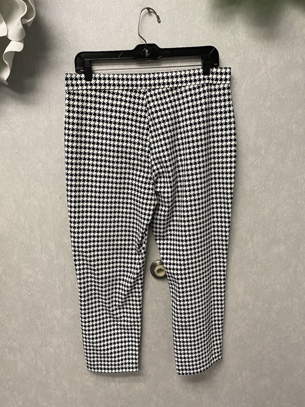 Susan Graver Pants Women Sz MP Weekend Black White Check Gingham Elastic Stretch