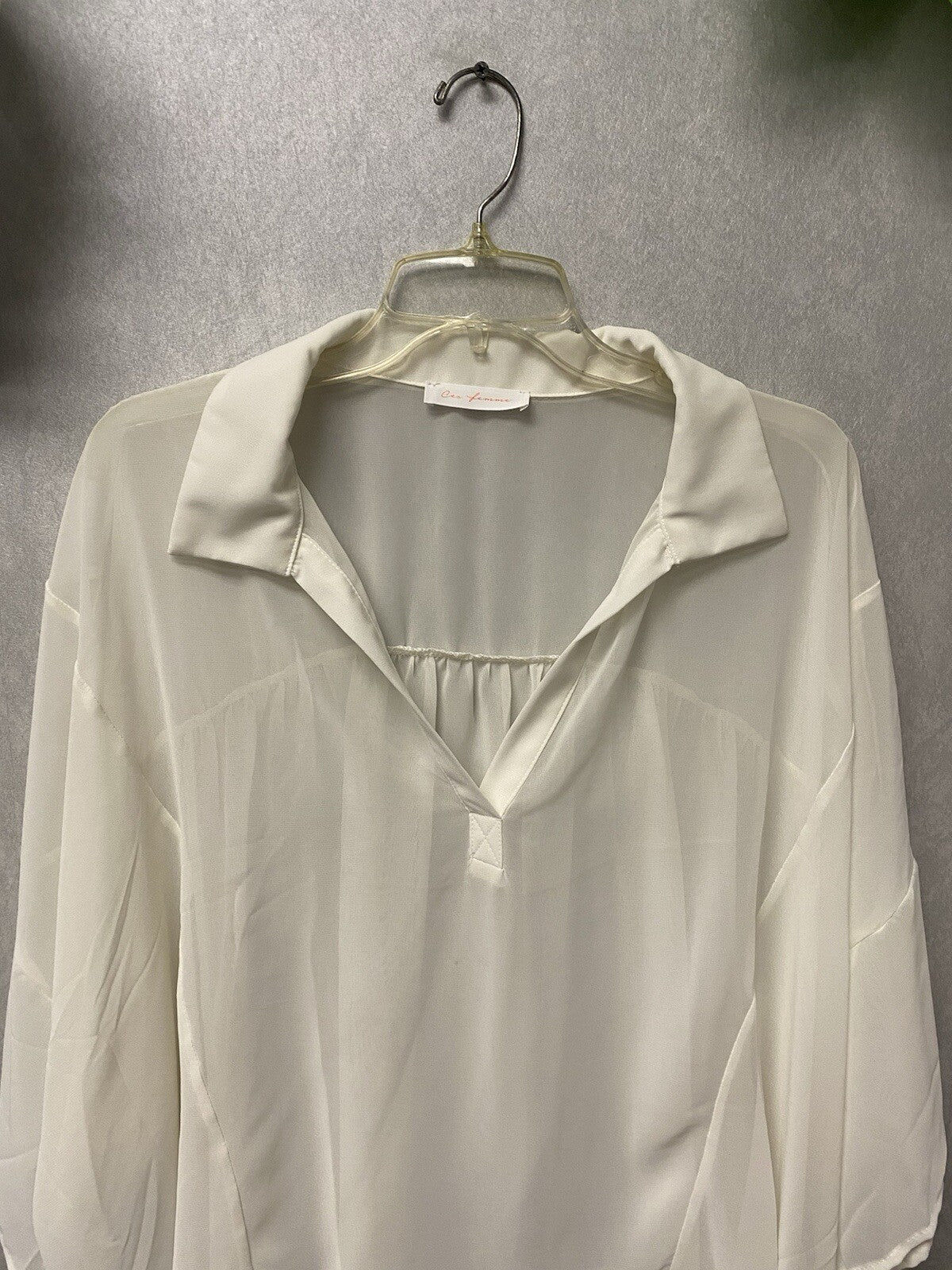 Ces Femme Sheer Off White Top Size Med Oversized