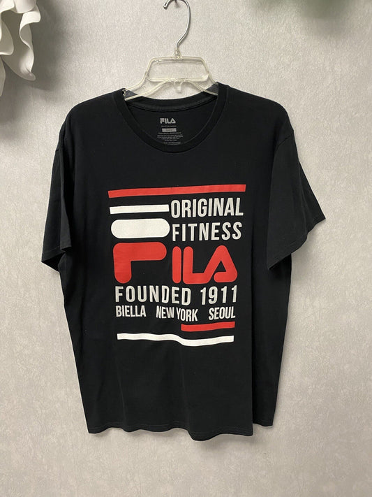 Fila graphic short sleeve tee shirt Black/Red mens size Large sport athletic
