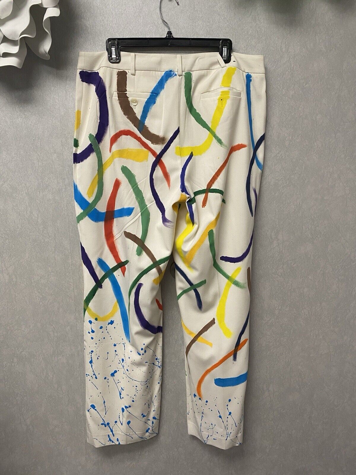 Revamped Cream Arch Hand Painted Pants Size 14