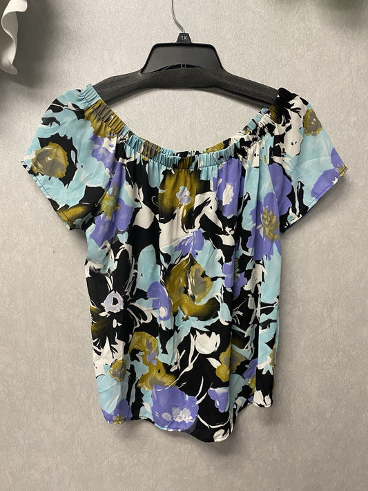 Evereve Allison Joy Floral Light Blue Off the Shoulder Blouse Size Large