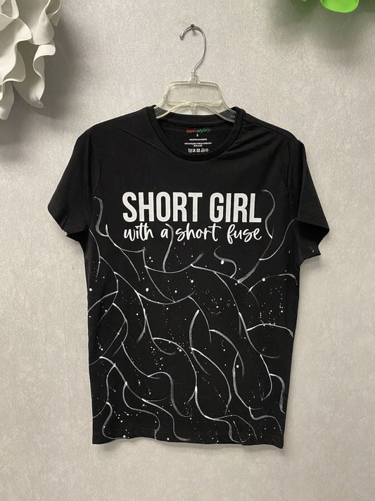 Revamped Black/White Hand painted T-Shirt Size Small Short Girl…