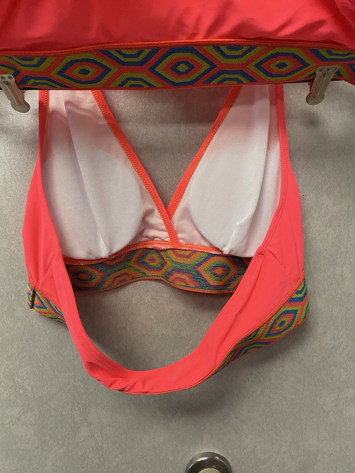 Shein Pink And Lime Padded Floral Bandeau Bikini Set Size L