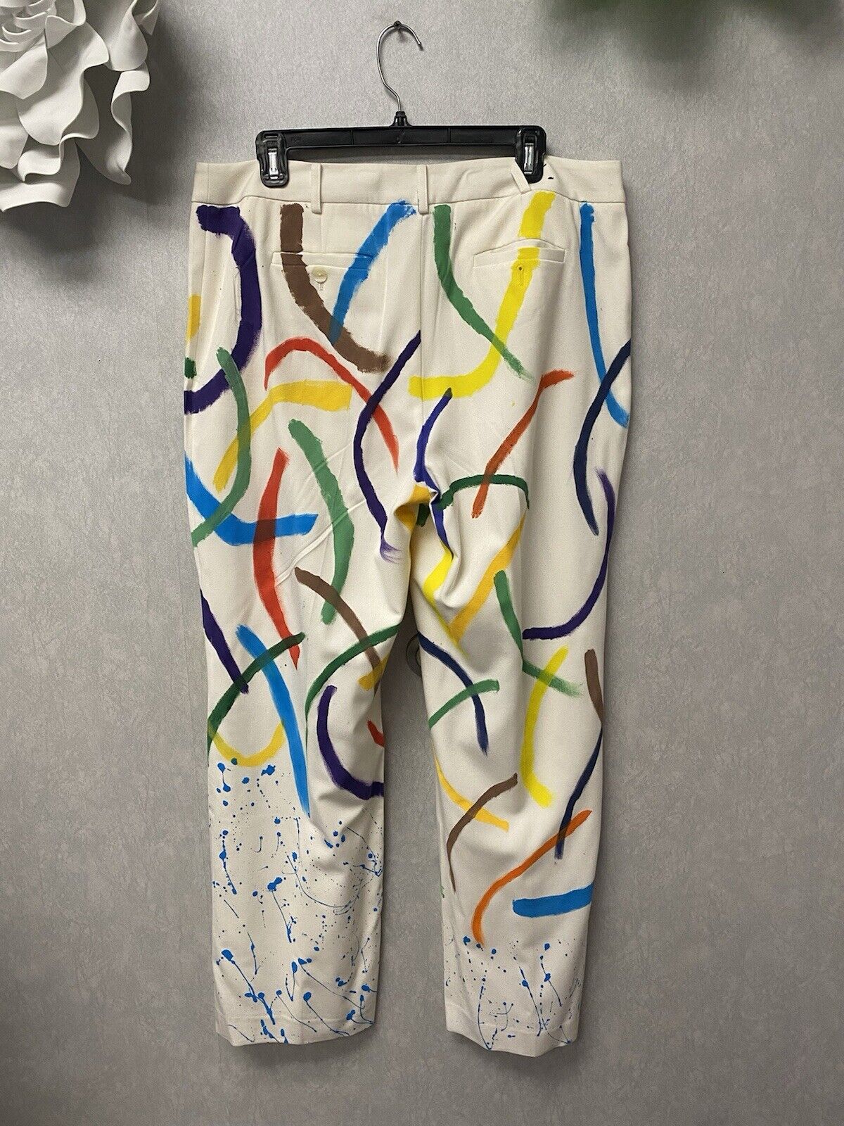 Revamped Cream Arch Hand Painted Pants Size 14