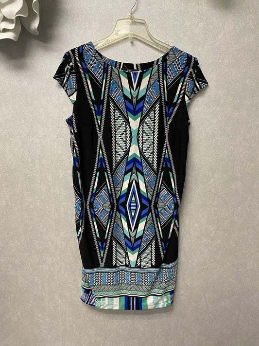 R&K Womens Dress Blue Black Teal White Stretch Knit Size Medium