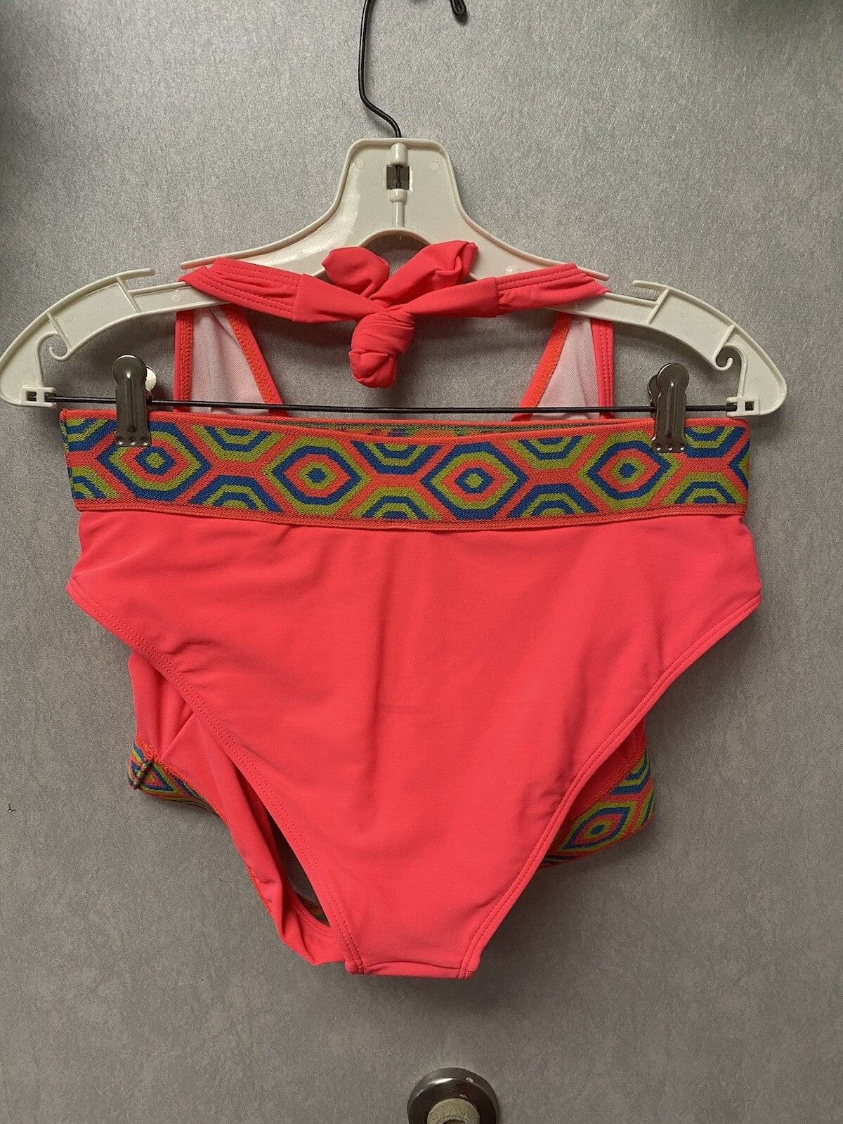 Shein Pink And Lime Padded Floral Bandeau Bikini Set Size L
