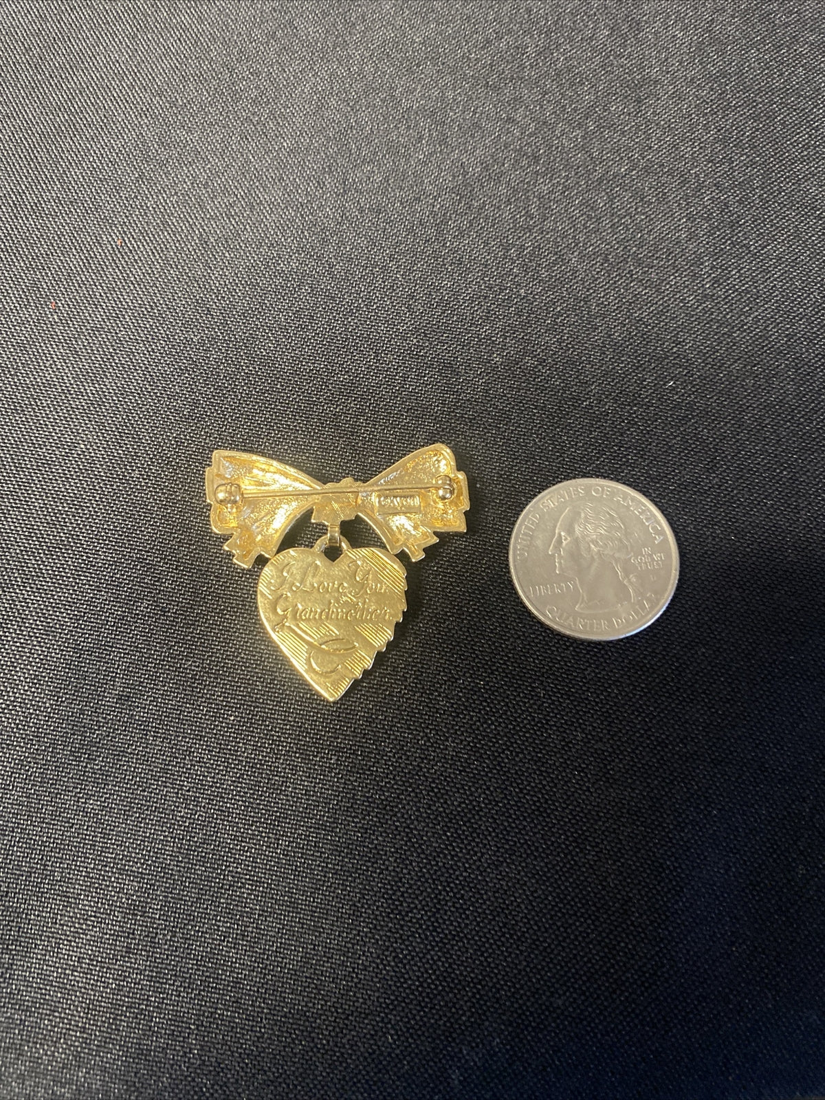 Vintage Avon I Love You Mother Heart Bow Charm Gold Tone Pin Brooch
