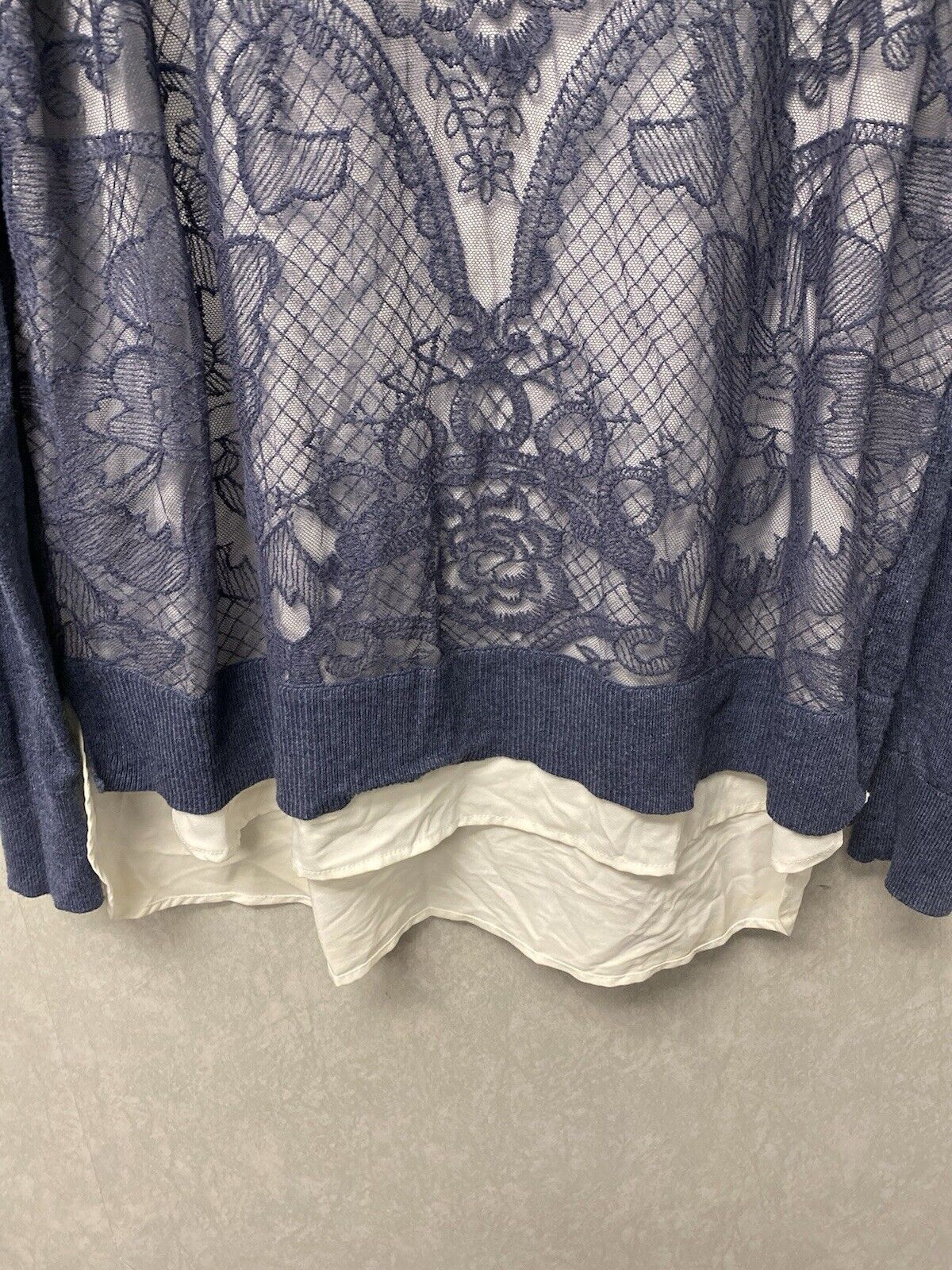 Simply Vera Wang Blue Lace Overlay Classic 2Fer Sweater Top Women's Size XL