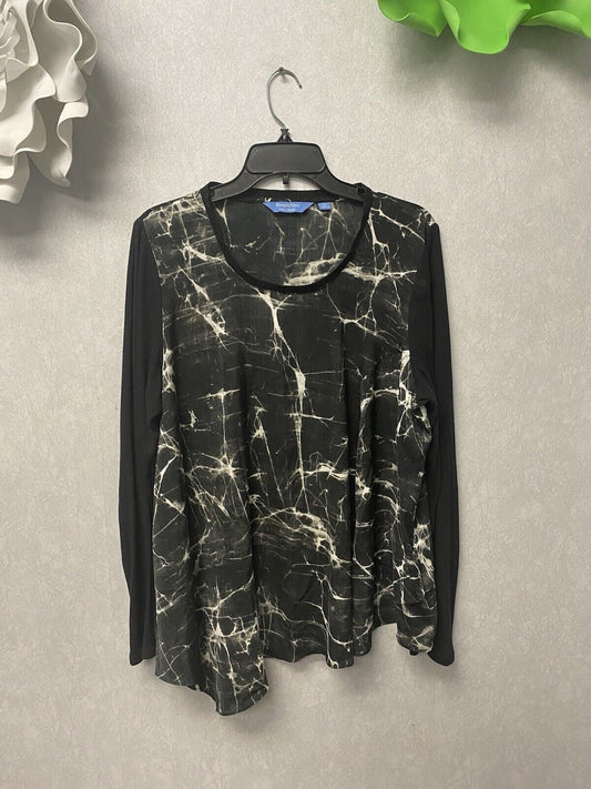 Simply Vera Vera Wang Black And White Asymmetrical 3/4 Sleeve Blouse/Size XL