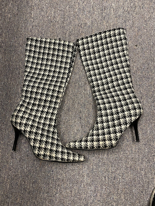 Wild Rose Boots Houndstooth Knee High Heels Stretch Woven Size 9